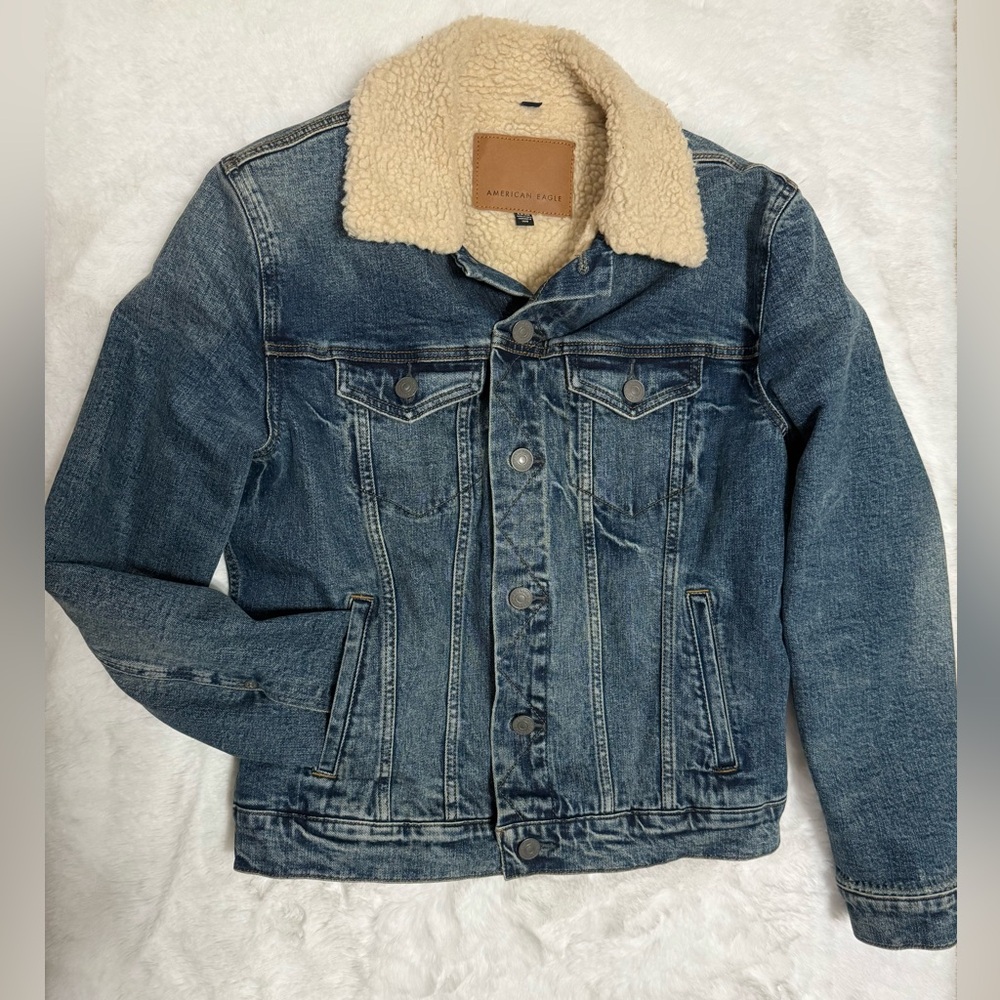 American Eagle Outfitters Oversized Denim Jacket with Sherpa Lining
